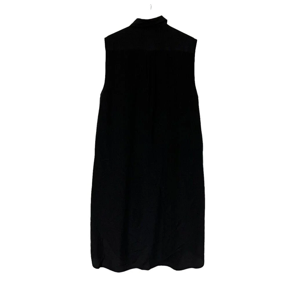 J. Crew Size S Silk Shirt Dress‎ Sleeveless in Black Button Front Pockets B2371
